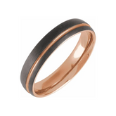 18K Rose Gold PVD & Black PVD Tungsten Grooved Band