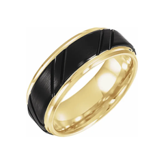 18K Yellow Gold & Black PVD Tungsten Grooved Band