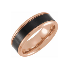 18kt Rose Gold Beveled Grooved Satin Band