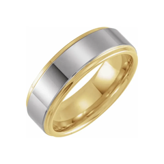 18K Yellow Gold PVD Tungsten Flat Stepped Edge Band
