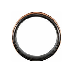 18kt Rose Gold PVD & Black PVD Tungsten Flat Stepped Edge Grooved Band