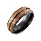 18kt Rose Gold PVD & Black PVD Tungsten Flat Stepped Edge Grooved Band