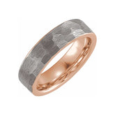 18K Rose Gold PVD Tungsten Flat Hammered Band