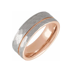 18K Rose Gold PVD Tungsten Flat Grooved Band