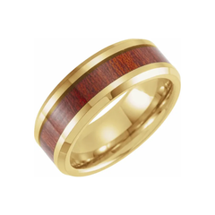 18K Yellow Gold PVD Tungsten Beveled Band with Walnut Wood Inlay