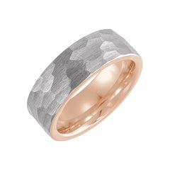 18K Gold PVD Tungsten Flat Hammered Band