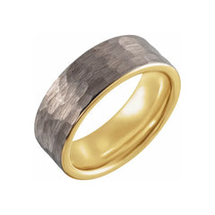 18K Gold PVD Tungsten Flat Hammered Band
