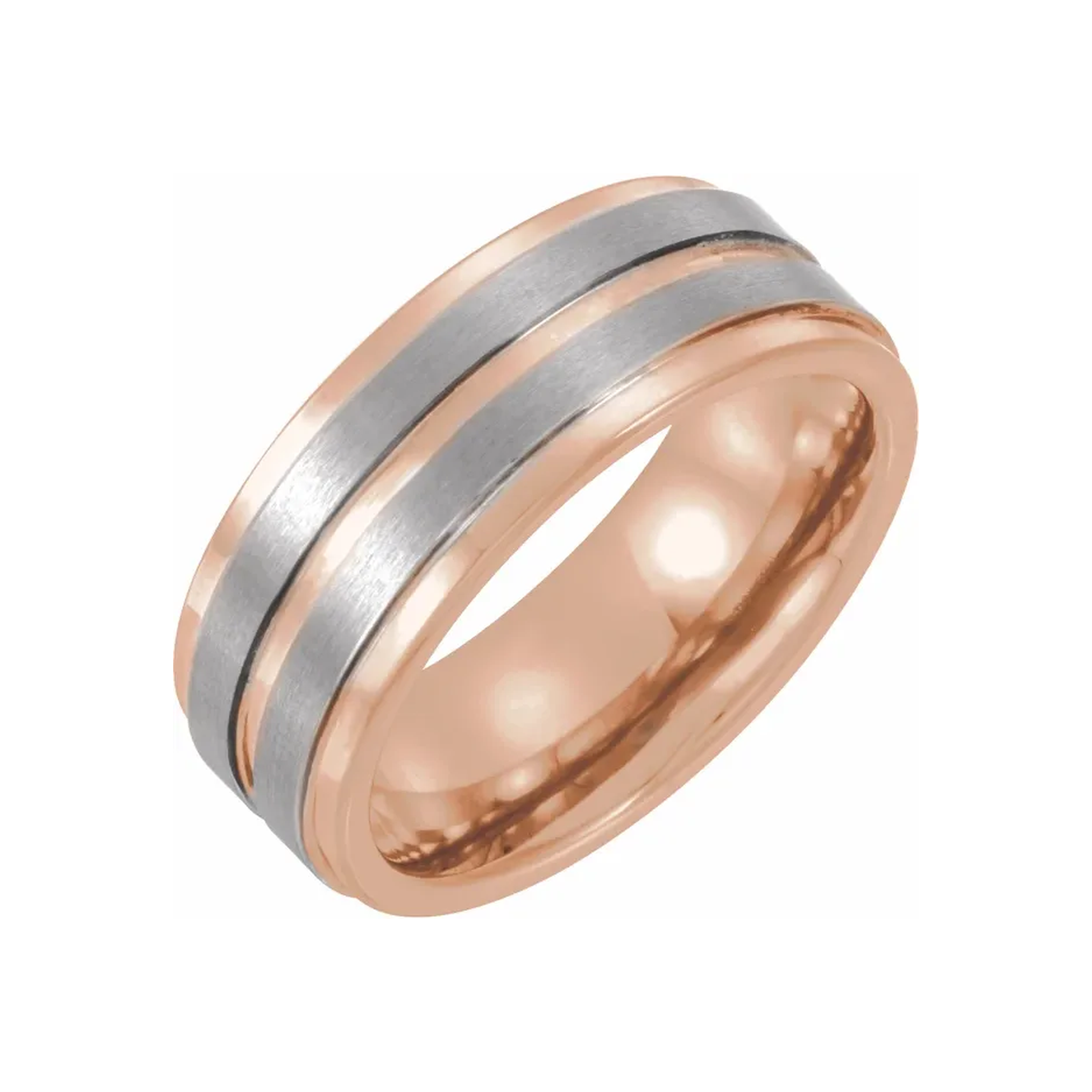 18K Rose Gold PVD Tungsten Grooved Band