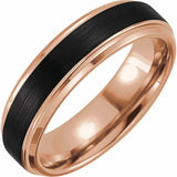 18K Rose Gold PVD & Black PVD Tungsten Beveled Stepped Edge Satin Band