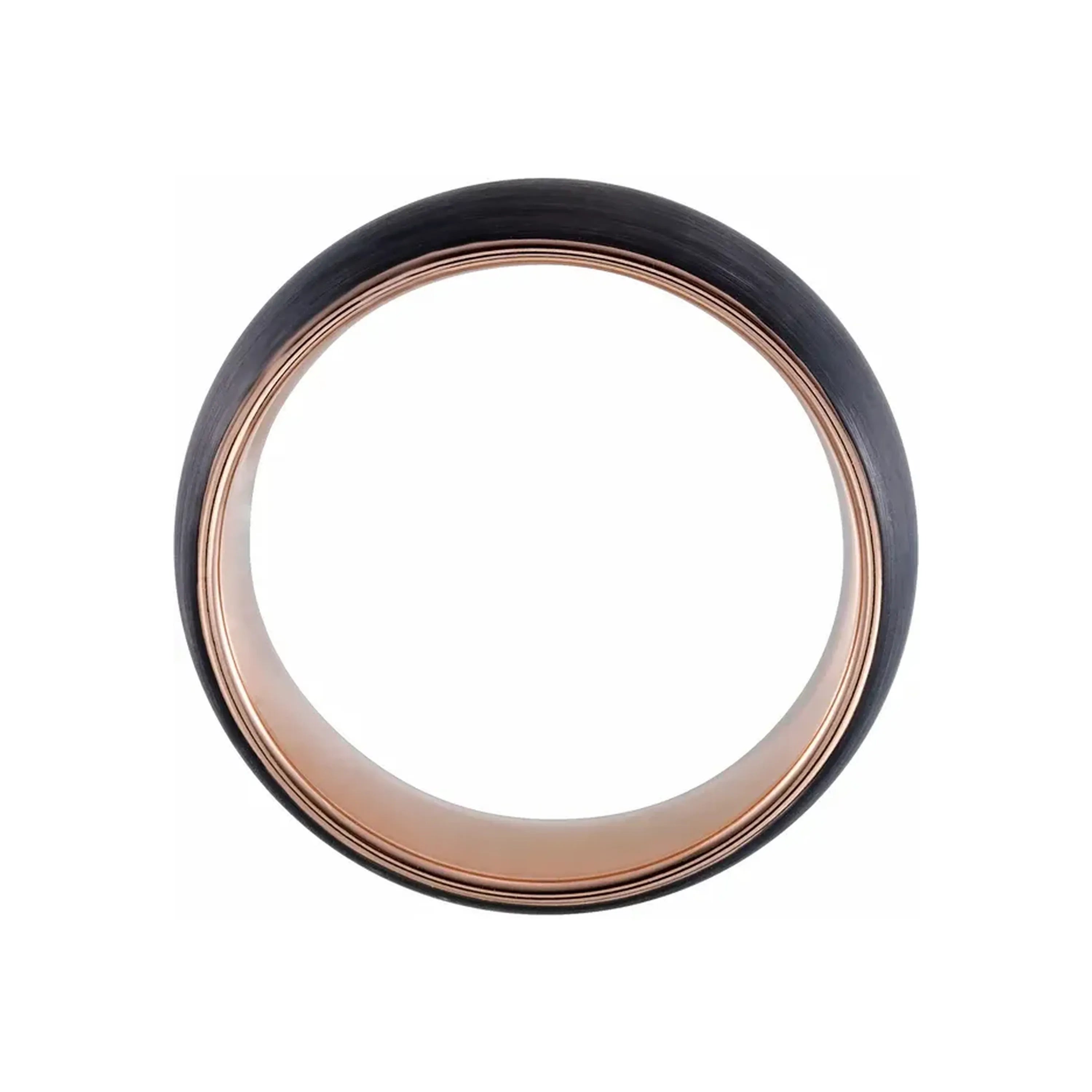 18K Rose Gold PVD and Black PVD Tungsten Flat Grooved Band