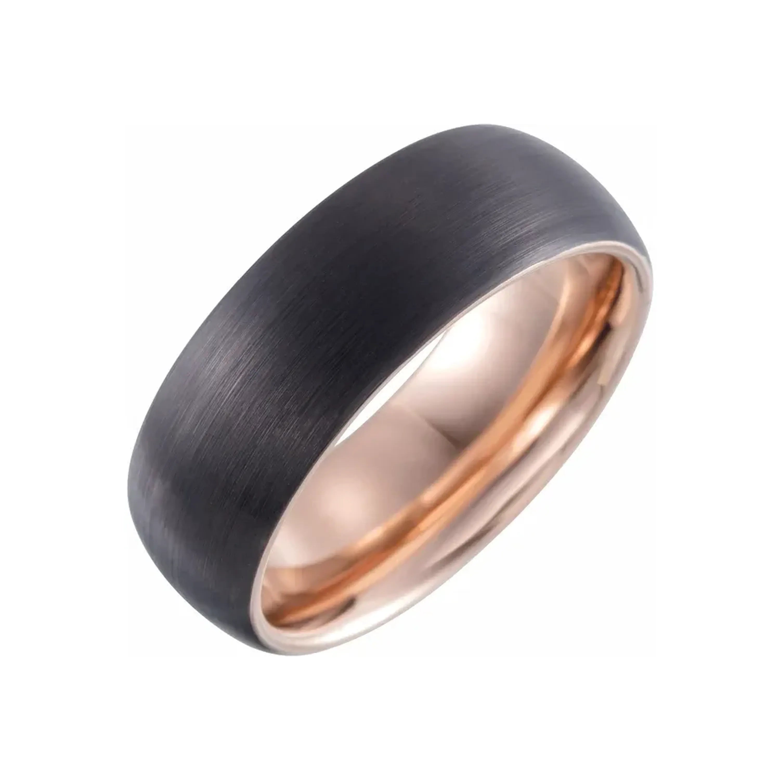 18K Rose Gold PVD and Black PVD Tungsten Flat Grooved Band Main image