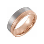 18K Rose Gold PVD Tungsten Grooved Satin Band Size