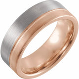 18K Rose Gold PVD Tungsten Grooved Satin Band Size