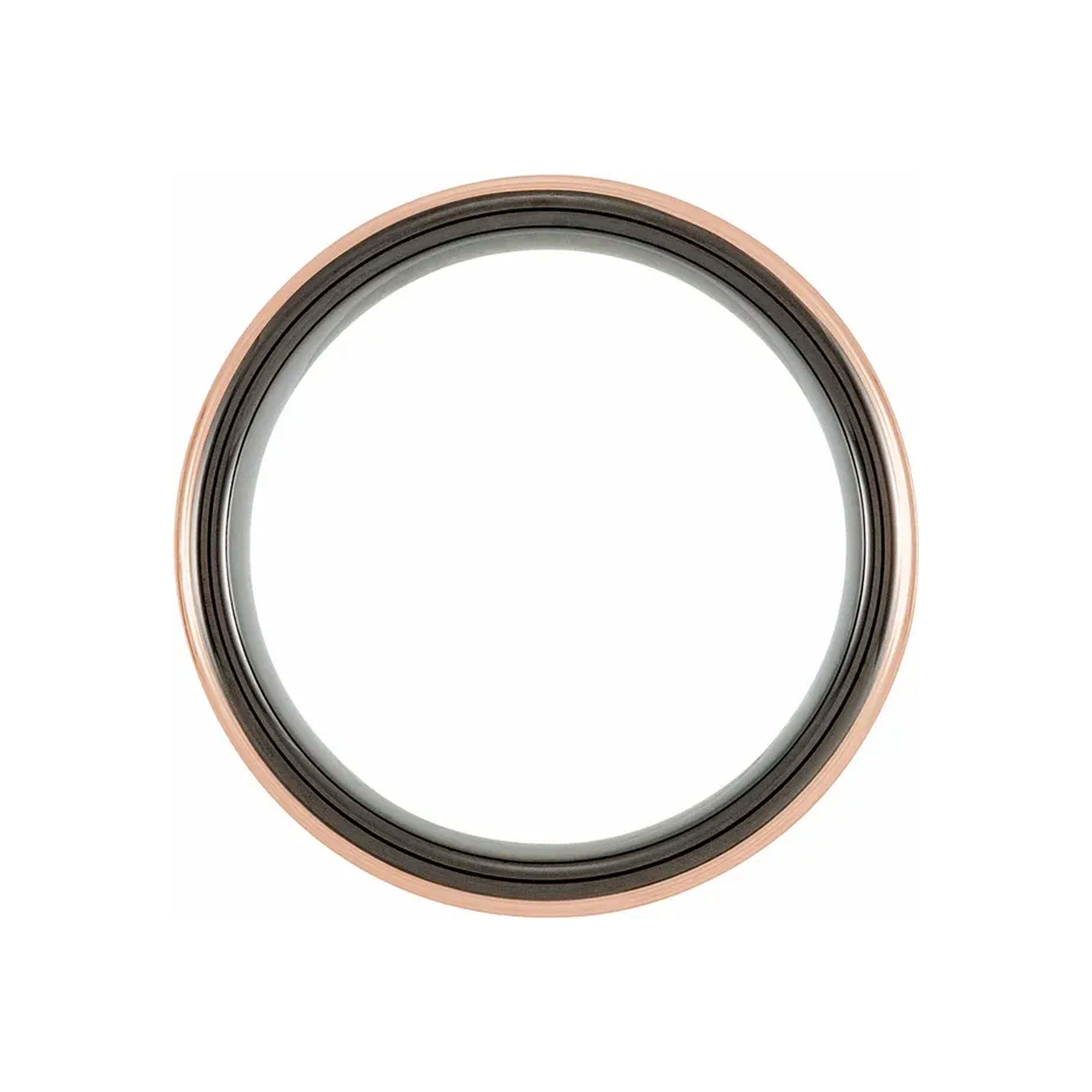 18K Rose Gold PVD & Black PVD Tungsten Flat Grooved Satin Band