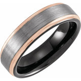 18K Rose Gold PVD & Black PVD Tungsten Flat Grooved Satin Band