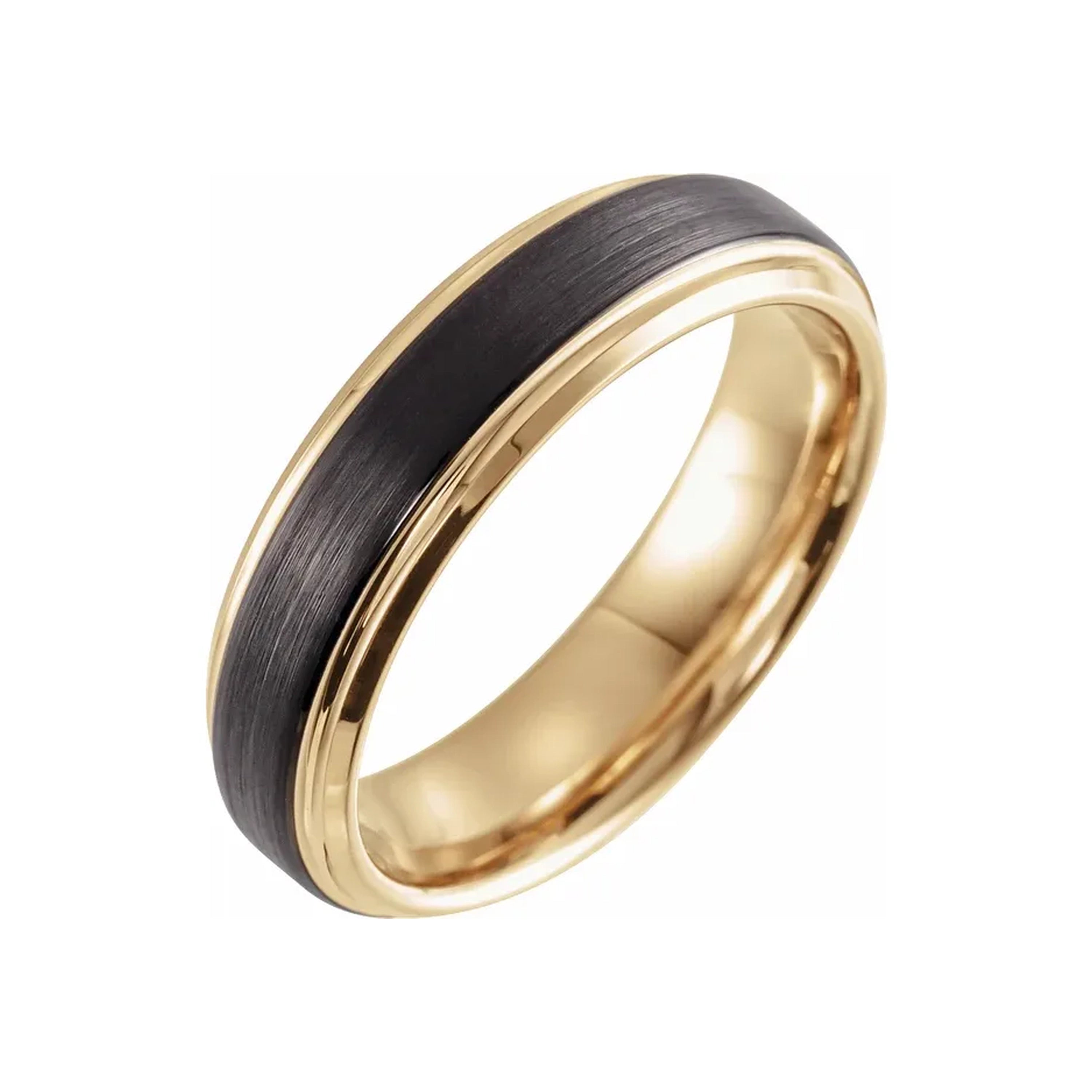 18K Yellow Gold & Black PVD Tungsten Beveled Stepped Edge Band Main image