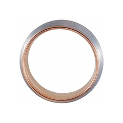18K Rose Gold PVD Tungsten Round Grooved Satin Band