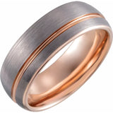 18K Rose Gold PVD Tungsten Round Grooved Satin Band