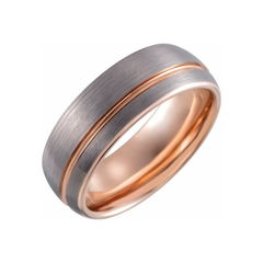 18K Rose Gold PVD Tungsten Round Grooved Satin Band