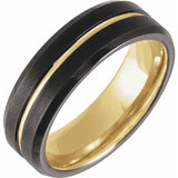 18K Yellow Gold PVD & Black PVD Tungsten Grooved Beveled Band