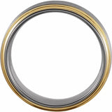 18K Yellow Gold PVD Tungsten Flat Stepped Edge Band