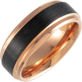 18K Rose Gold PVD & Black PVD Tungsten Beveled Stepped Edge Satin Band