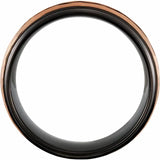 18kt Rose Gold PVD & Black PVD Tungsten Flat Stepped Edge Grooved Band