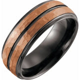 18kt Rose Gold PVD & Black PVD Tungsten Flat Stepped Edge Grooved Band