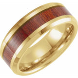 18K Yellow Gold PVD Tungsten Beveled Band with Walnut Wood Inlay