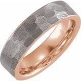 18K Rose Gold PVD Tungsten Flat Hammered Band