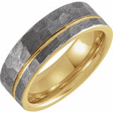 18K Yellow Gold PVD Tungsten Flat Grooved Hammered Band Size 10