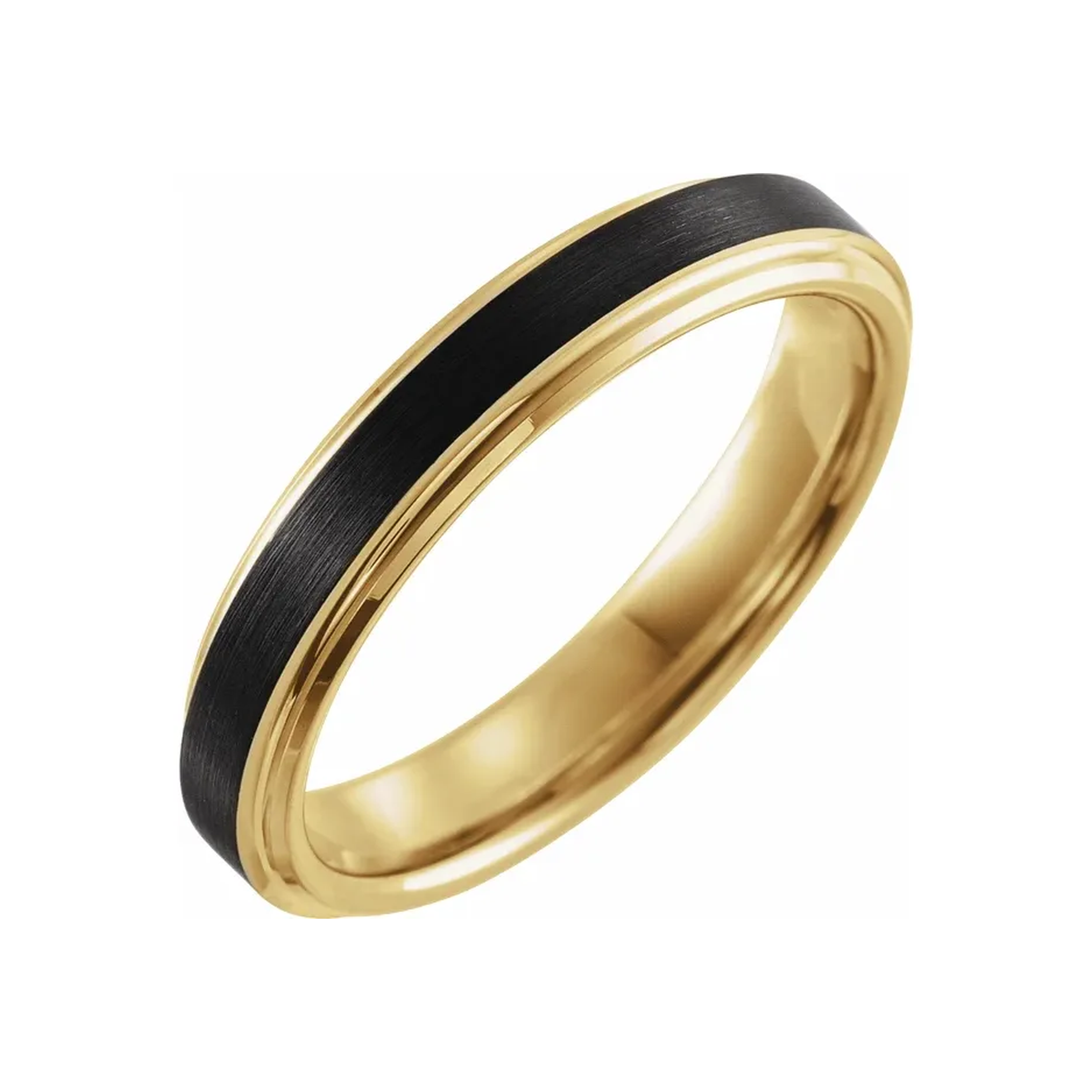 18K Yellow Gold PVD & Black PVD Tungsten Flat Stepped Edge Band
