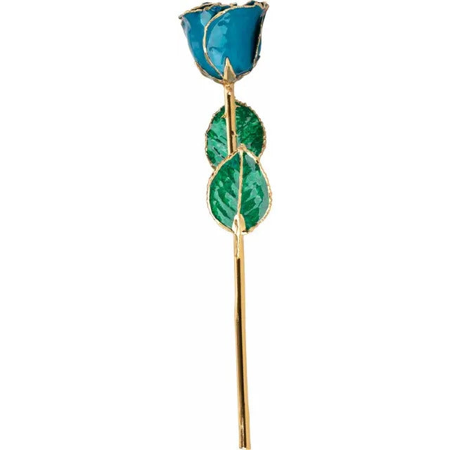 24K Blue Zircon Colored Rose with Gold Trim