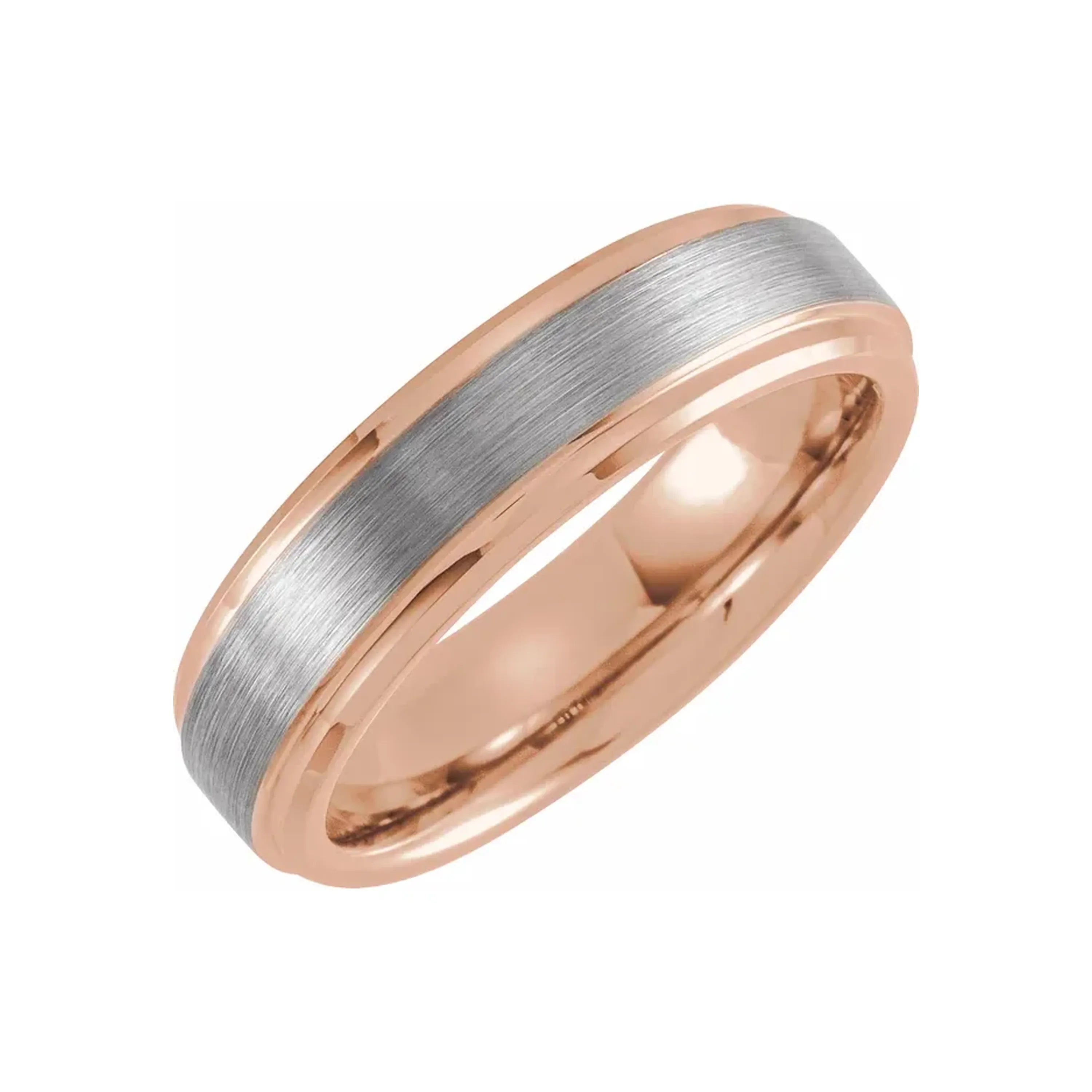 18K Rose Gold PVD Tungsten Beveled Stepped Edge Satin Band Main image