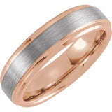 18K Rose Gold PVD Tungsten Beveled Stepped Edge Satin Band