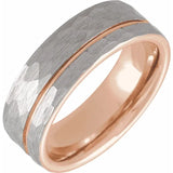 18K Rose Gold PVD Tungsten Flat Grooved Band