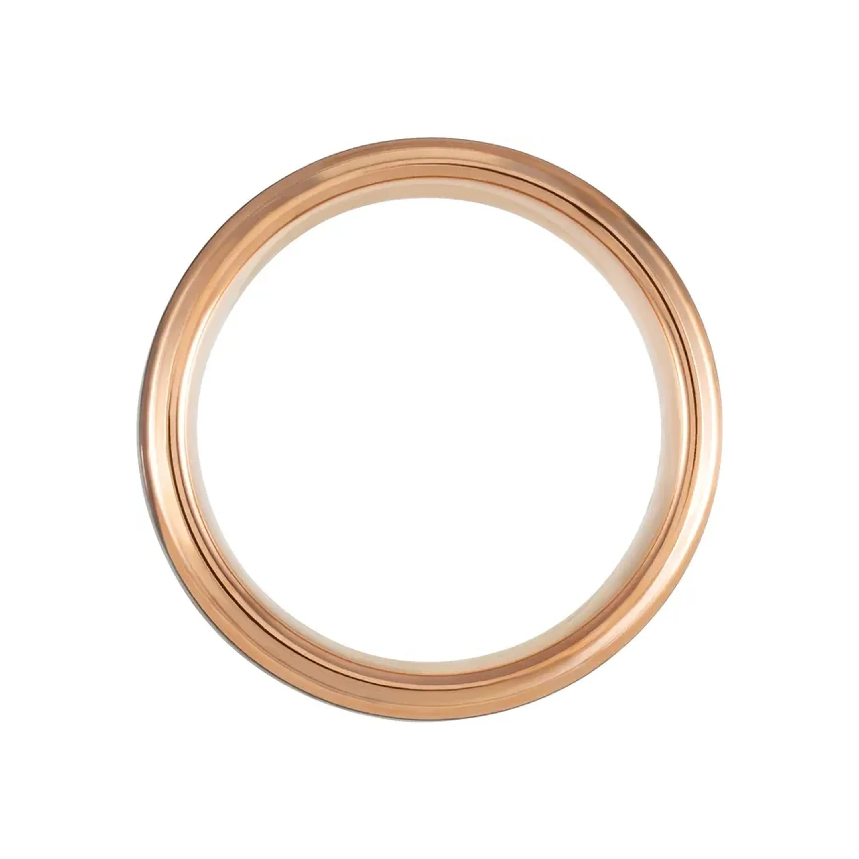 18K Rose Gold PVD & Black PVD Tungsten Beveled Stepped Edge Satin Band