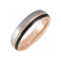 18K Rose Gold PVD & Black PVD Tungsten 5 mm Grooved Band Size 11
